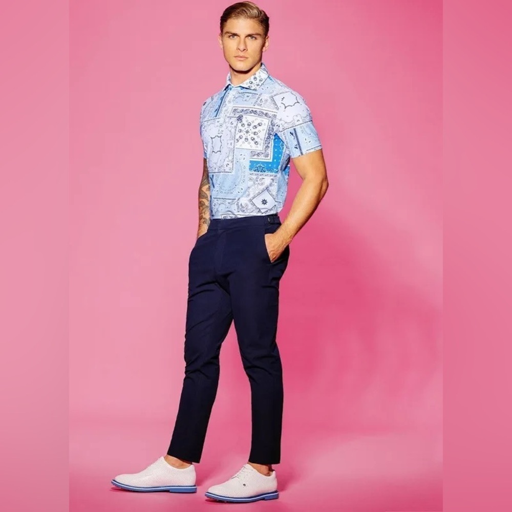 G/Fore Men's Bandana Tech Pique Slim Fit Polo: Sky New With Tags